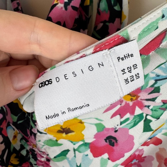 ASOS Design Womens Floral Print Mini Dress Size 10P Colorblock Ruched Retro - Picture 5 of 10